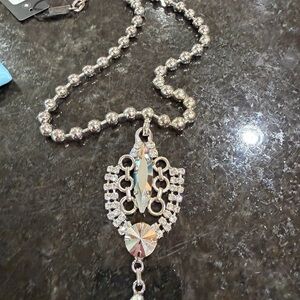 Glamorous Silver Crystal & Chrome Necklace